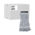 Mop Heads | Boardwalk BWK552 Rayon/Polyester Wide Floor Finish Mop Head - Medium, White/Blue (12/Carton) image number 2