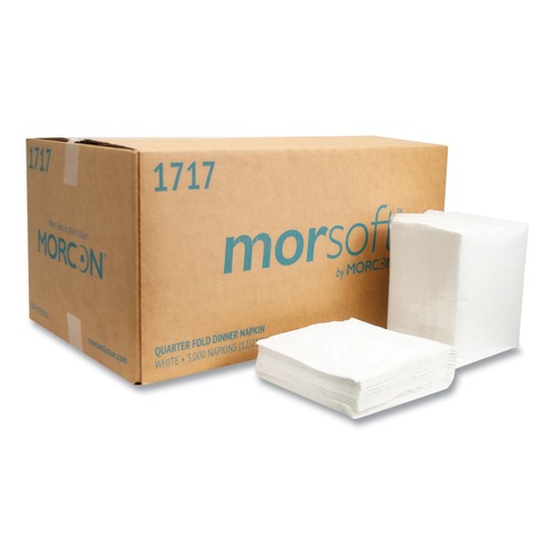 Dinner Napkins | Morcon Paper 1717 1-Ply 16 in. x 16 in. Morsoft Dinner Napkins - White (12/Carton) image number 0