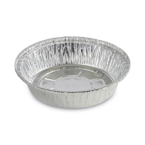 Food Containers & Lids | Boardwalk BWKROUND7 7 in. x 1.46 in. 24 oz. Round Aluminum To-Go Containers - Silver (500/Carton) image number 0