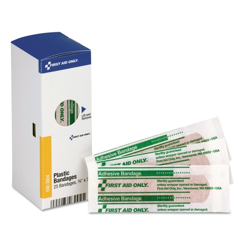 Bandages | First Aid Only FAE-3004 0.75 in. x 3 in. SmartCompliance Plastic Bandages (25/Box) image number 0