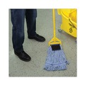 Mop Heads | Boardwalk BWK902BL Loop-End Mop Head with Scrub Pad - Medium, Blue (12/Carton) image number 8