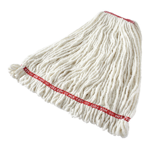 Mop Heads | Rubbermaid Commercial FGA21306WH00 Web Foot Cotton/Synthetic 1 in. Headband Shrinkless Looped-End Wet Mop Head - Large, White image number 0