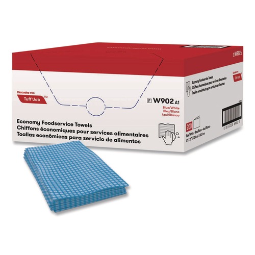 Cleaning Cloths & Wipes | Cascades PRO W902 12 in. x 24 in. Tuff-Job Foodservice Towels - Blue/White (200/Carton) image number 0
