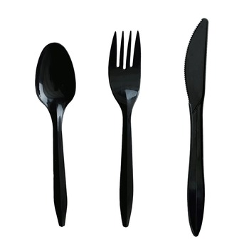 CUTLERY KITS | Boardwalk BWK3KITBLPS 3-Piece Polystyrene Fork/Knife/Teaspoon Cutlery Kit - Black (250/Carton)
