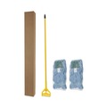 Mops | Boardwalk BWK400MBC 60 in. Metal/Polypropylene Handle Cotton/Rayon/Synthetic Head Looped End Mop Kit - Medium, Blue/Yellow (1-Kit) image number 2
