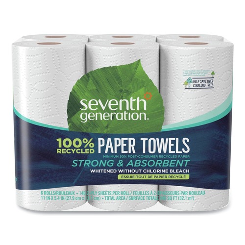 Perforated Roll & Hand Towels | Seventh Generation SEV 13731 11 in. x 5.4 in. 2-Ply 100 Percent Recycled Paper Kitchen Towel Rolls (4/Carton) image number 0
