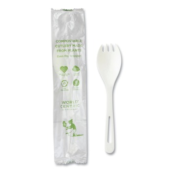 DISPOSABLE SPORKS | World Centric RK-PS-I TPLA Compostable Plastic Cutlery Spork - White (750/Carton)