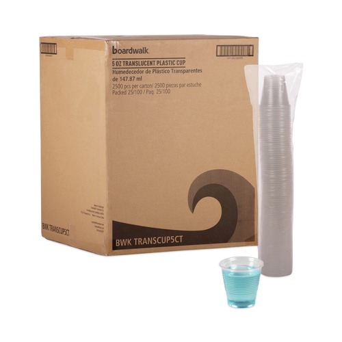 Cups | Boardwalk BWKTRANSCUP5CT 5 oz. Plastic Cold Cups - Translucent (100 /Bag, 25 Bags/Carton) image number 0