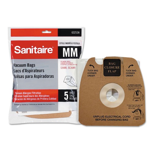 Vacuum Accessories | Sanitaire 63253A Style MM Disposable Dust Bags with Allergen Filter for SC3683A/SC3683B (5/Pack) image number 0