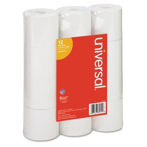 Perforated Roll & Hand Towels | Universal UNV35715 2.25 in. x 150 ft. Impact and Inkjet Print Bond Paper Rolls - White (12/Pack) image number 0