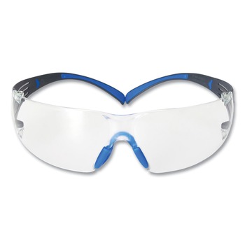 3M SF401SGAF-BLU SecureFit 400 Series Plastic Frame Polycarbonate Lens Protective Eyewear - Black/Blue Frame/Clear Lens
