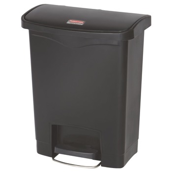 Rubbermaid Commercial 1883609 Streamline 8-Gallon Front Step Style Resin Step-On Container - Black