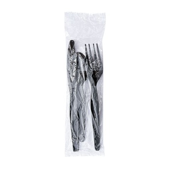 Boardwalk BWK3KITHVYBL 3-Piece Heavyweight Fork/Knife/Teaspoon Cutlery Kit - Black (250/Carton)