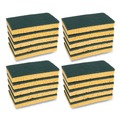 Scouring Pads & Sticks | Boardwalk 74BWK MD 3.6 in. x 6.1 in. Medium Duty Individually Wrapped Scrubbing Sponge - Yellow/Green (20/Carton) image number 1