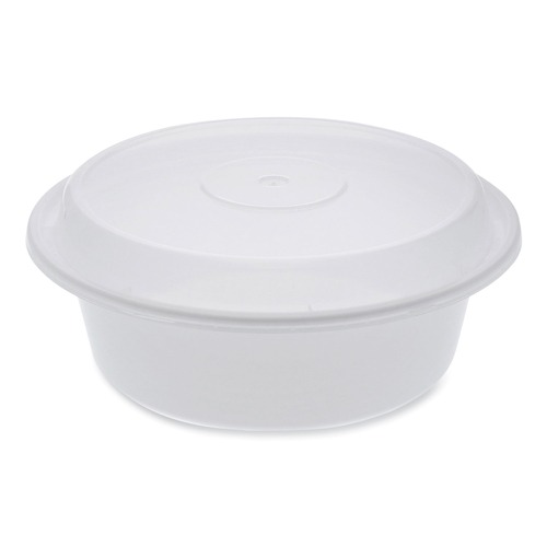 Food Containers & Lids | Pactiv Corp. NC729 Newspring VERSAtainer 7 in. x 7 in. x 2.75 in. 32 oz. Plastic Microwavable Containers - Round White/Clear (150/Carton) image number 0