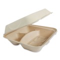 Food Containers & Lids | World Centric TO-SC-U9T-LFP 9.3 in. x 9 in. x 3.3 in. 3-Compartment Paper Fiber Hinged Containers - Natural (300/Carton) image number 0