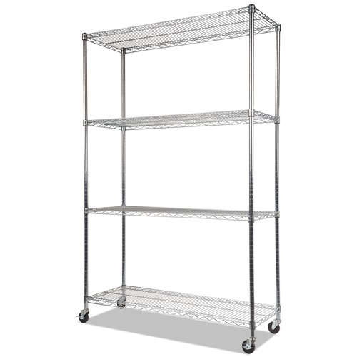 Racks & Shelving | Alera ALESW604818SR 48 in. x 18 in. x 72 in. NSF Certified 4-Shelf Wire Shelving Kit with Casters - Silver image number 0