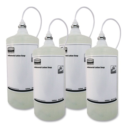 Soap Refills | Rubbermaid Commercial 2018581 1600 mL One Shot Antibacterial Enriched Lotion Soap Refill - Unscented (4/Carton) image number 0
