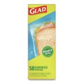 Resealable Bags | Glad 57263 6.63 in. x 5.88 in. Zipper Food Storage Sandwich Bags - Clear (12 Boxes/Carton) image number 2