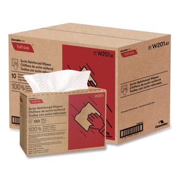 Cascades PRO W201 9.25 in. x 12.5 in. 4-Ply Tuff-Job Scrim Reinforced Wipers - White (10 Boxes/Carton)