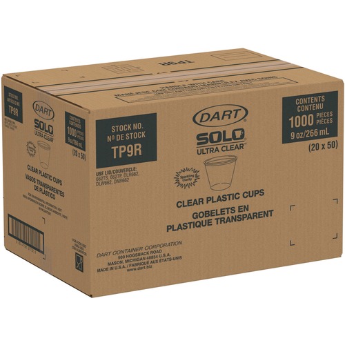 Cups | Dart TP9R Ultra Clear 9 oz Squat PET Cups (1000/Carton) image number 0
