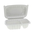 Food Containers & Lids | Pactiv Corp. YCNW02052 2-Compartment 9 x 6 x 3.1 EarthChoice Vented Microwavable MFPP Plastic Hinged Lid Container - White (170/Carton) image number 3
