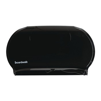 TOILET TISSUE DISPENSERS | Boardwalk R4070BKBW 20.25 in. x 6 in. x 12.25 in. Jumbo Twin Toilet Tissue Dispenser - Black