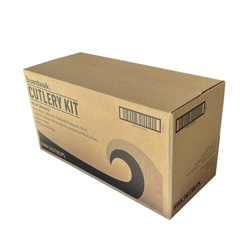 Cutlery Kits | Boardwalk BWK3KITBLPS 3-Piece Polystyrene Fork/Knife/Teaspoon Cutlery Kit - Black (250/Carton) image number 0