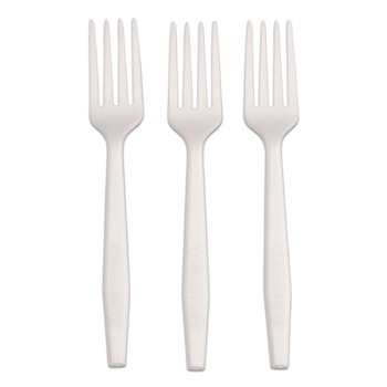  | AmerCareRoyal L1801W Plastic Fork Heavyweight CPLA Cutlery - White (1000/Carton)