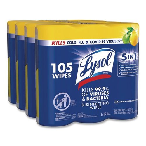 Cleaning Cloths & Wipes | LYSOL Brand 19200-82159 7 in. x 7.25 in. 1-Ply Disinfecting Wipes - Lemon and Lime Blossom White (4/Carton) image number 0