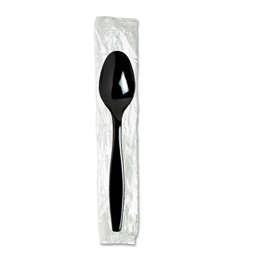 Disposable Spoons | Dixie TH53C7 Individually Wrapped Heavyweight Polystyrene Teaspoons - Black (1000/Carton) image number 0