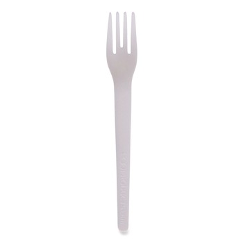 DISPOSABLE FORKS | Eco-Products EP-S012 Plantware 6 in. Compostable Cutlery Fork - Pearl White (1000/Carton)