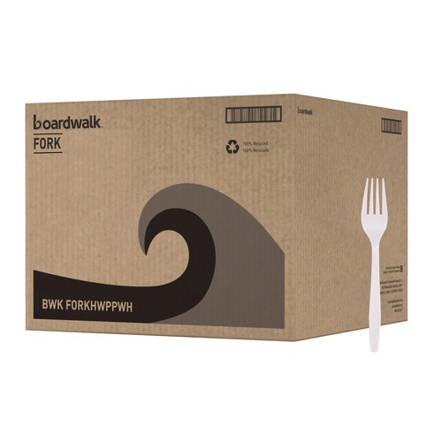 Disposable Forks | Boardwalk BWKFORKHWPPWH Heavyweight Polypropylene Fork Cutlery - White (1000/Carton) image number 0