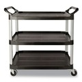 Carts | Rubbermaid Commercial FG409100BLA 40.63 in. x 20 in. x 37.81 in. 300 lbs. Capacity 3 Shelves Plastic Xtra Utility Cart with Open Sides - Black image number 0