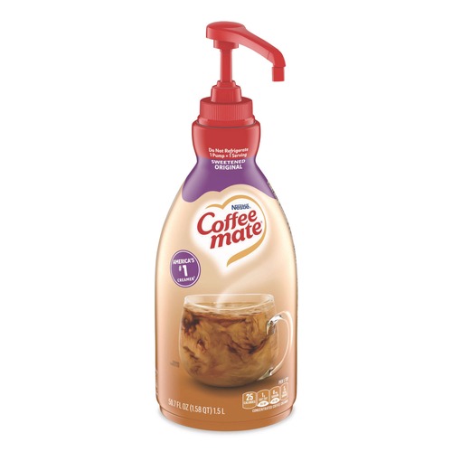 Creamers | Coffee-Mate 12039938 1.5 Liter Liquid Coffee Creamer Pump Dispenser - Sweetened Original image number 0