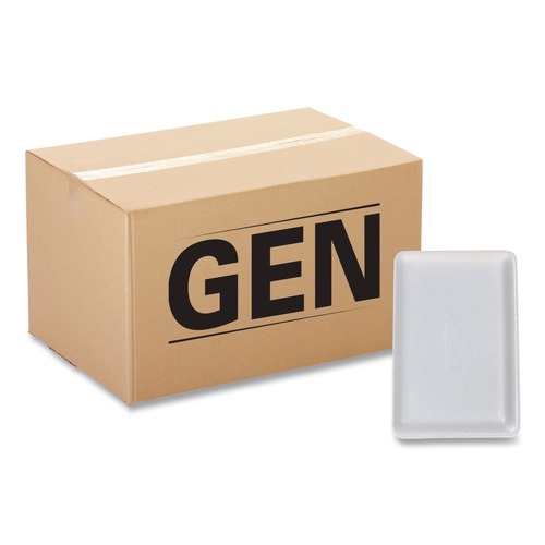 Food Containers & Lids | GEN 15PWH 14.44 in. x 7.88 in. x 1.37 in. #15P Meat Trays - White (200/Carton) image number 0