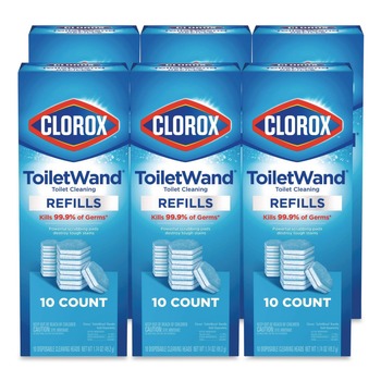 TOILET BRUSHES | Clorox CLO31620 ToiletWand Toilet Cleaning Scrubbing Pads Refills - Blue/White (6/Carton)