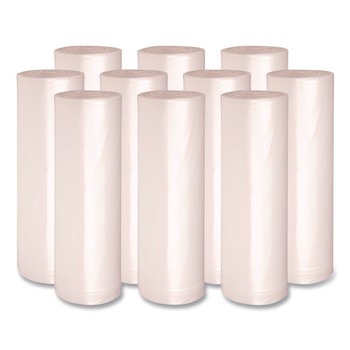 HIGH DENSITY TRASH BAGS | Boardwalk Z8048HNKR01 40 in. x 48 in. 45 Gallon 13 mic High Density Industrial Coreless Roll Can Liners - Natural (250/Carton)