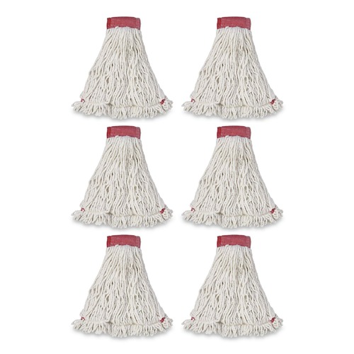 Mop Heads | Rubbermaid Commercial FGA25306WH00 Web Foot Shrinkless Large Cotton/Synthetic Wet Mop Head with 5 in. Headband - White (6/Carton) image number 0