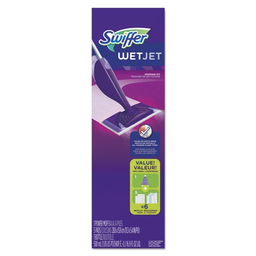 Floor Dusters & Accessories | Swiffer 92811 WetJet 11 in. x 5 in. Cloth Head 46 in. Aluminum Plastic Handle Mop - White/Purple/Silver (2/Carton) image number 0