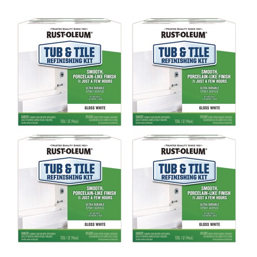 Paint & Paint Supplies | Rust-Oleum 384165 Specialty Tub and Tile Refinishing Kit, Gloss White, Quart, 4 Kits/Carton image number 0