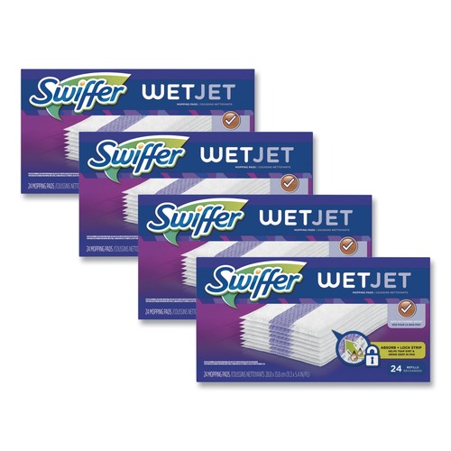 Mop Heads | Swiffer 08443 WetJet 11.3 in. x 5.4 in. System Cloth Refills - White (24-Piece/Box, 4 Boxes/Carton) image number 0