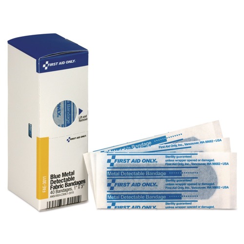 First Aid Kit Refills | First Aid Only FAE-3011 1 in. x 3 in. Metal Detectable Bandages Refill for SmartCompliance General Cabinet - Blue (40/Box) image number 0