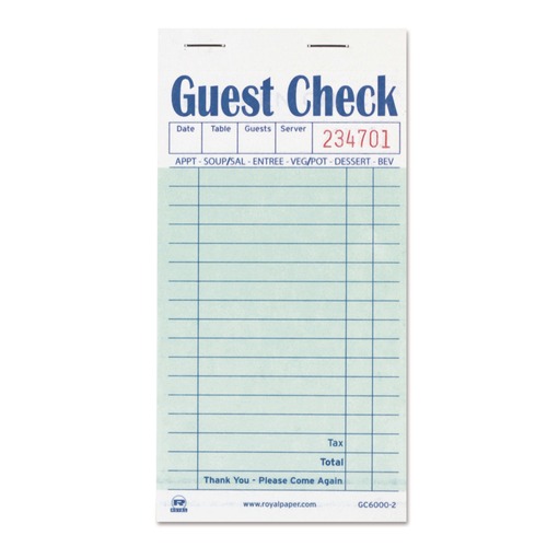 Guest Checks | AmerCareRoyal GC6000-2 3.5 in. x 6.7 in. 17 Lines Two-Part Carbon Guest Check Pad (50 Pads/Carton) image number 0