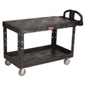 Carts | Rubbermaid Commercial FG454500BLA 25.25 in. x 54 in. x 36 in. 500 lbs. Capacity 2 Flat Shelves Heavy-Duty Plastic Utility Cart - Black image number 0