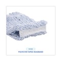 Mop Heads | Boardwalk BWK542CT Narrow Floor Finish Rayon/Polyester Mop Head - Medium, White/Blue (12/Carton) image number 7