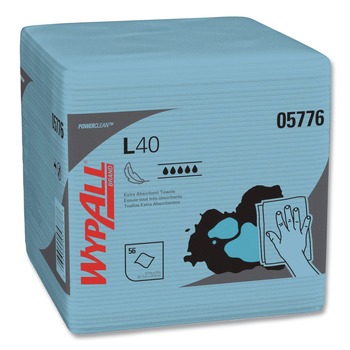 WypAll 05776 L40 1/4 Fold 12.5 in. x 12 in. Wiper - Blue (56/Box, 12 Boxes/Carton)