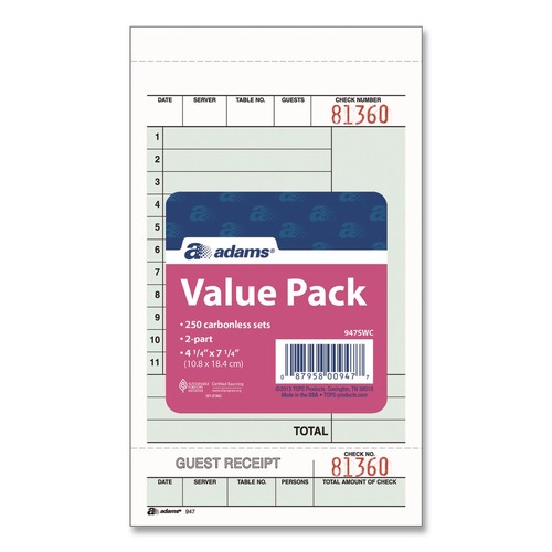 Perforated Roll & Hand Towels | Adams 947SWC 4.25 x 6.75 Two-Part Carbonless Guest Check Unit Sets (250/Pack) image number 0