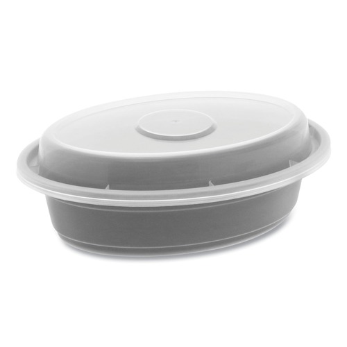 Food Containers & Lids | Pactiv Corp. OC08B Newspring VERSAtainer 5.7 in. x 4 in. x 1.45 in. 8 oz Plastic Microwavable Containers - Oval Black/Clear (150/Carton) image number 0