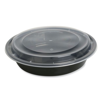 GEN FCPP-BC-48RND 8.85 in. x 8.85 in. x 2.24 in. 48 oz. Plastic Microwavable Food Container with Lid - Round Black/Clear (150/Carton)